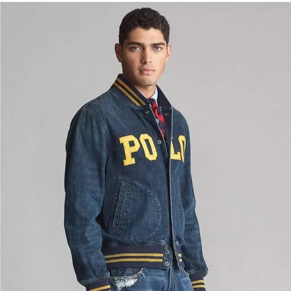 NWT Ralph Lauren Mens Denim Baseball Varsity Letterman Polo Logo Jean Jacket- S - Picture 2 of 7